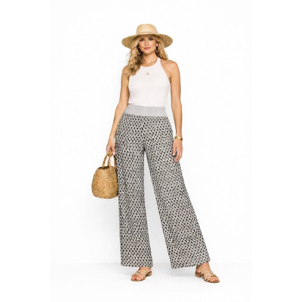 BRYN WALKER Women's Oscar Geo Wide Leg Palazzo Pants Gary Size Medium